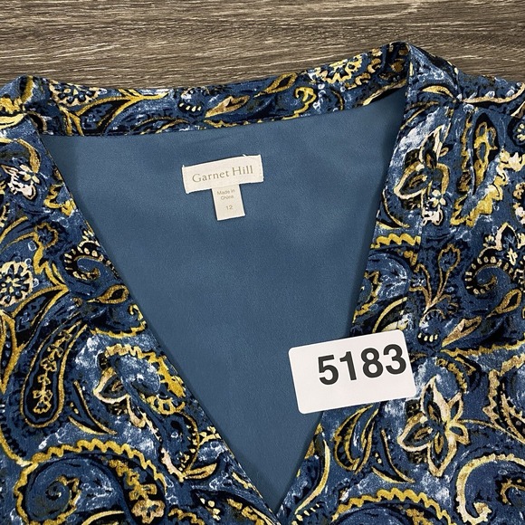 Garnet Hill Dress Womens Size 12 Blue Dropwaist Button-Up Fall Paisley Quiet Lux - Picture 15 of 15